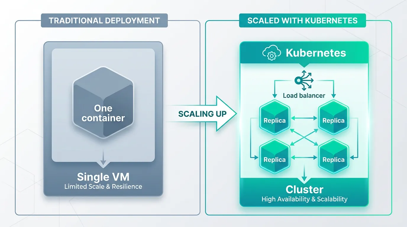 Single container on one VM next to a Kubernetes cluster with multiple replicas behind a load balancer