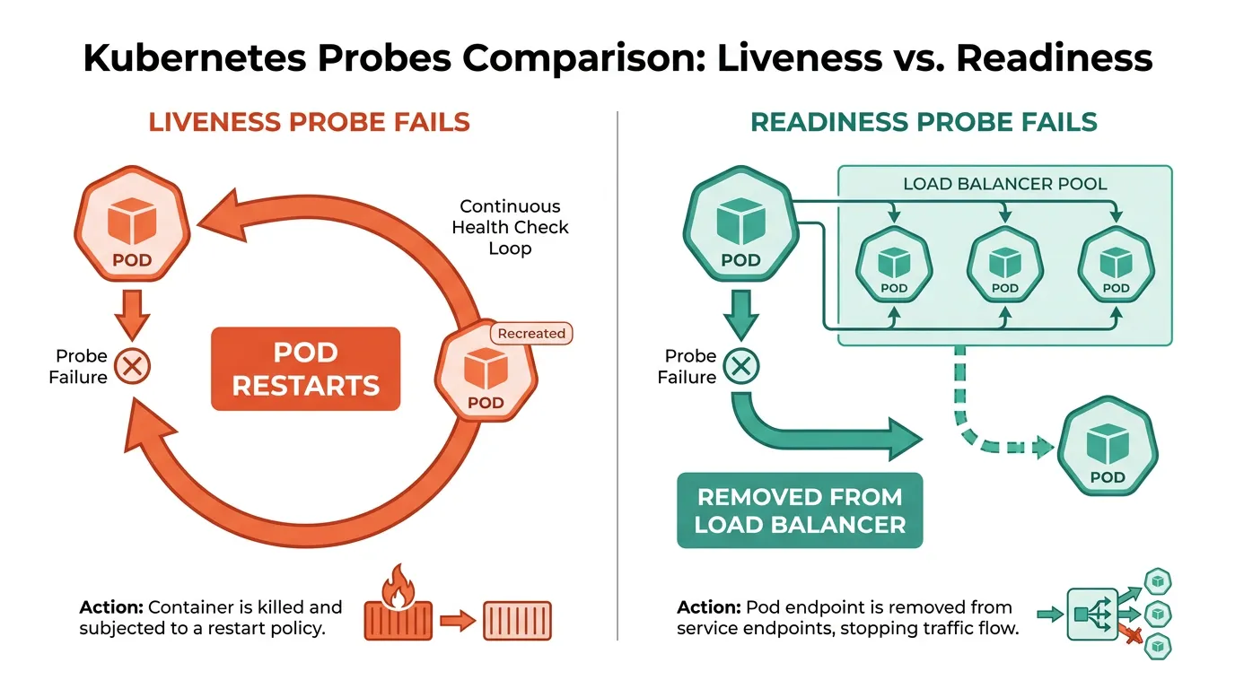Liveness probe restarting a pod versus readiness probe removing it from the load balancer